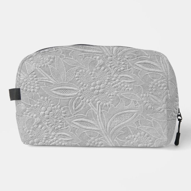 Gray Floral Embossed Look Dopp Kit (Front)