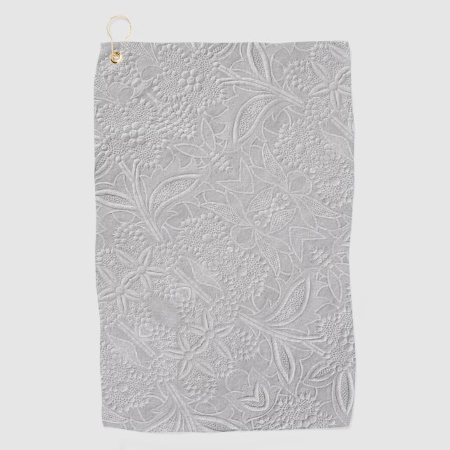 Gray Floral Embossed Look Golf Towel (Front)