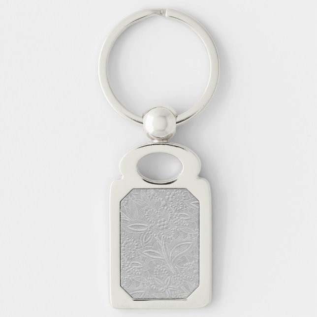Gray Floral Embossed Look Keychain (Front)