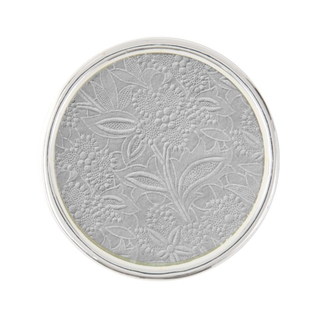 Gray Floral Embossed Look Lapel Pin (Front)