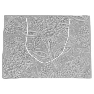 Gray Floral Embossed Look Large Gift Bag