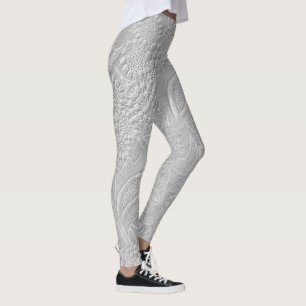 Gray Floral Embossed Look Leggings