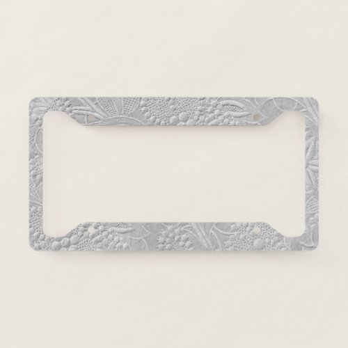 Gray Floral Embossed Look License Plate Frame