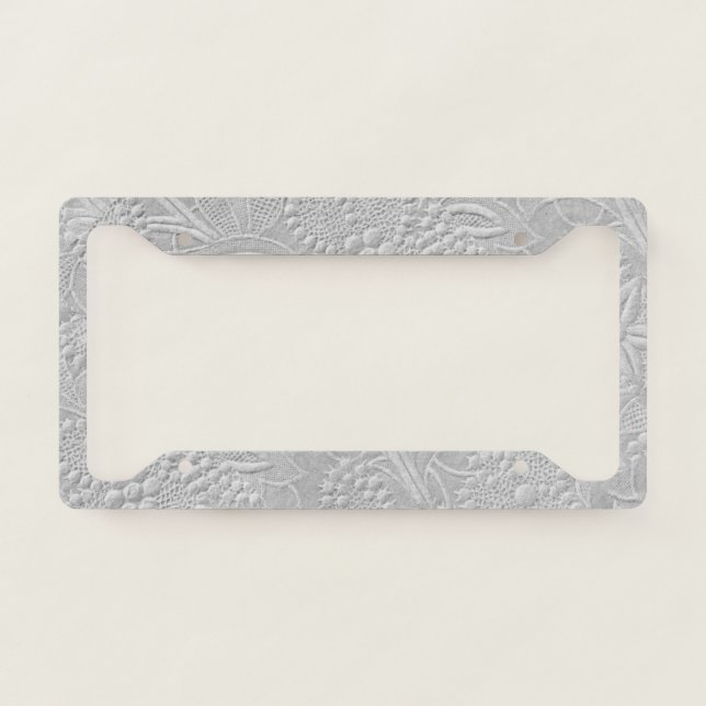 Gray Floral Embossed Look License Plate Frame (Front)