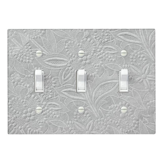 Gray Floral Embossed Look Light Switch Cover (In Situ)