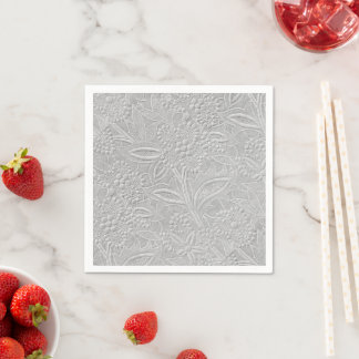 Gray Floral Embossed Look Napkins
