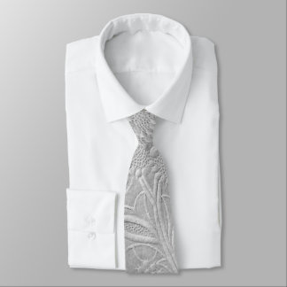 Gray Floral Embossed Look Neck Tie