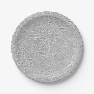 Gray Floral Embossed Look Paper Plates