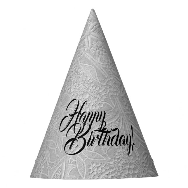 Gray Floral Embossed Look  Party Hat (Front)