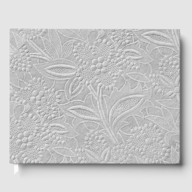 Gray Floral Embossed Look Personalized Spine Guest Book (Front)