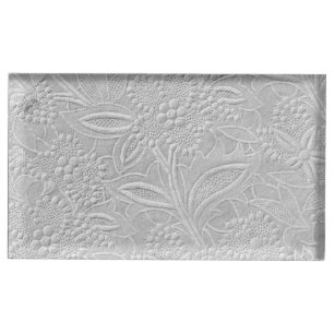 Gray Floral Embossed Look Place Card Holder