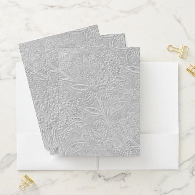 Gray Floral Embossed Look Pocket Folder (In Situ)