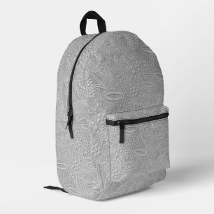 Gray Floral Embossed Look Printed Backpack