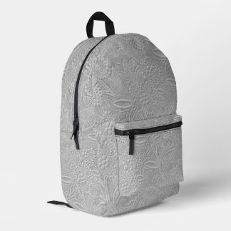 Gray Floral Embossed Look Printed Backpack