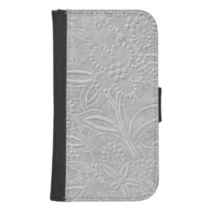 Gray Floral Embossed Look Galaxy S4 Wallet Case