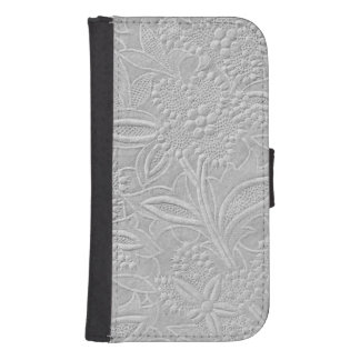 Gray Floral Embossed Look Galaxy S4 Wallet Case