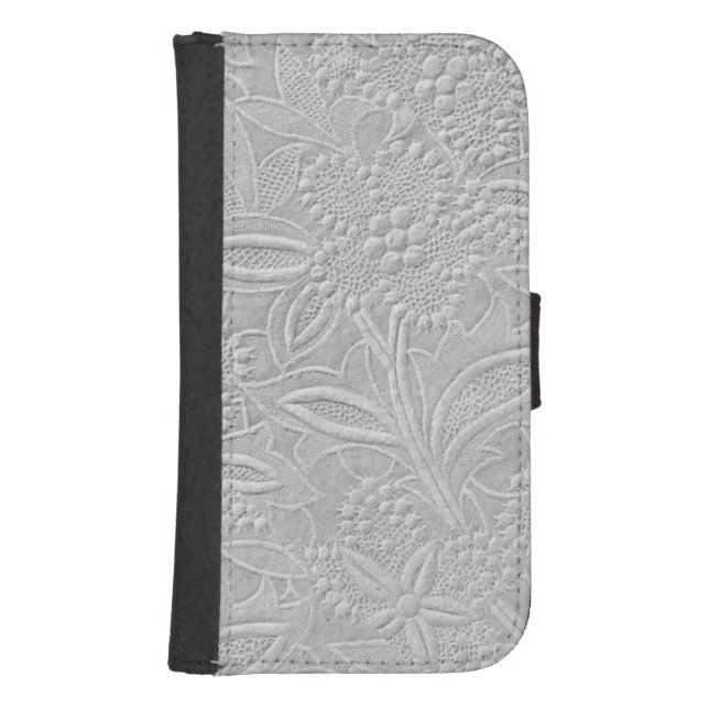 Gray Floral Embossed Look Samsung Galaxy Wallet Case (Front)