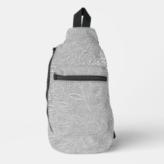 Gray Floral Embossed Look Sling Bag