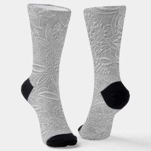 Gray Floral Embossed Look Socks