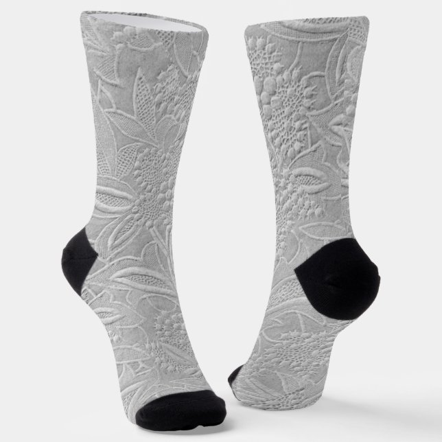 Gray Floral Embossed Look Socks (Angled)