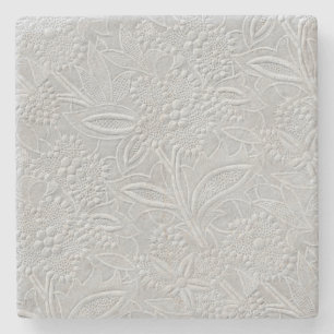 Gray Floral Embossed Look Stone Coaster