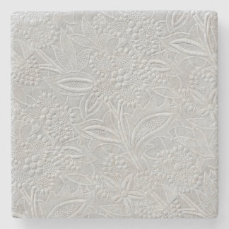 Gray Floral Embossed Look Stone Coaster