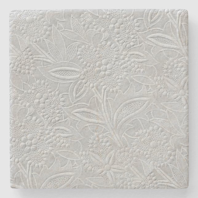 Gray Floral Embossed Look Stone Coaster (Front)
