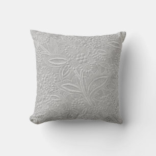 Gray Floral Embossed Look Throw Pillow
