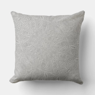 Gray Floral Embossed Look Throw Pillow