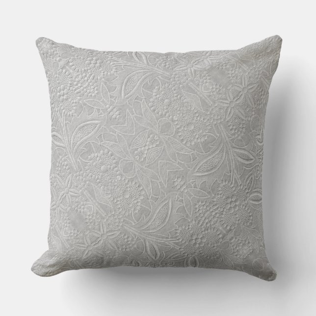 Gray Floral Embossed Look Throw Pillow (Front)