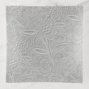 Gray Floral Embossed Look Trinket Tray