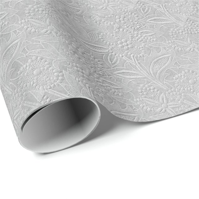 Gray Floral Embossed Look Wrapping Paper (Roll Corner)