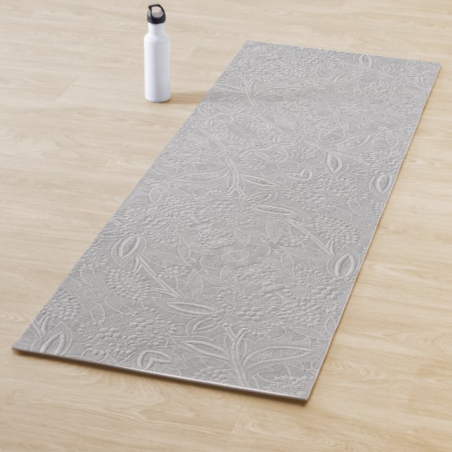 Gray Floral Embossed Look Yoga Mat (In Situ)