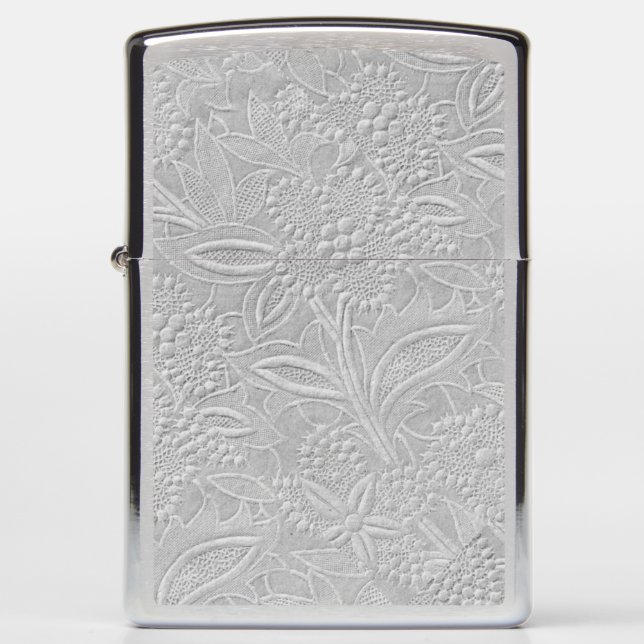 Gray Floral Embossed Look Zippo Lighter (Front)
