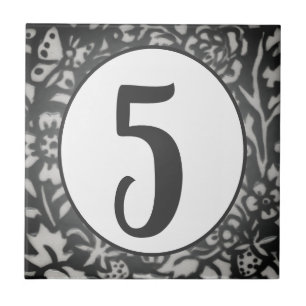 Gray Floral House Number Butterfly Berry Oval Ceramic Tile