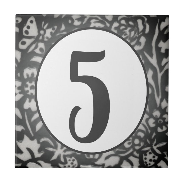 Gray Floral House Number Butterfly Berry Oval Ceramic Tile (Front)