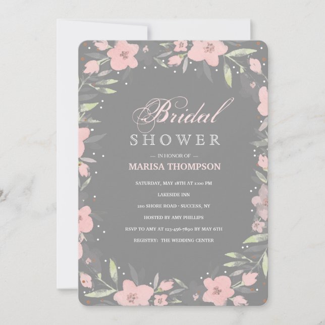 Gray Floral Invitation (Front)
