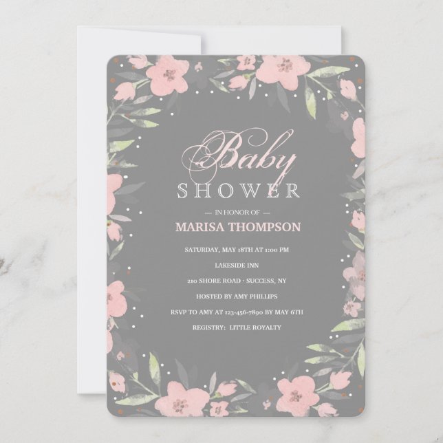 Gray Floral Invitation (Front)