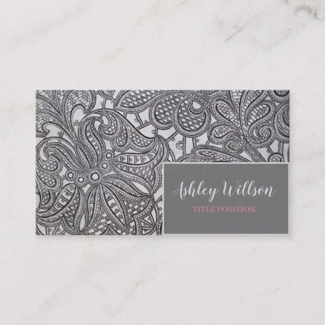 Gray Floral Lace Business Card (Front)