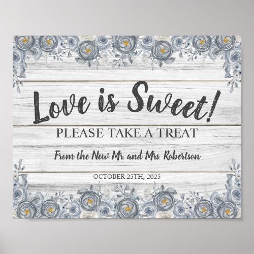 Gray Floral  Love is Sweet Bridal Shower Wedding  Poster