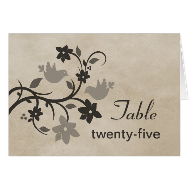 Gray Floral Lovebirds Table Number Card (Front Horizontal)