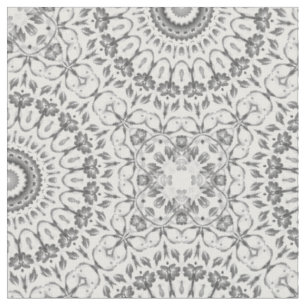 Gray Floral Mandala Pattern Fabric