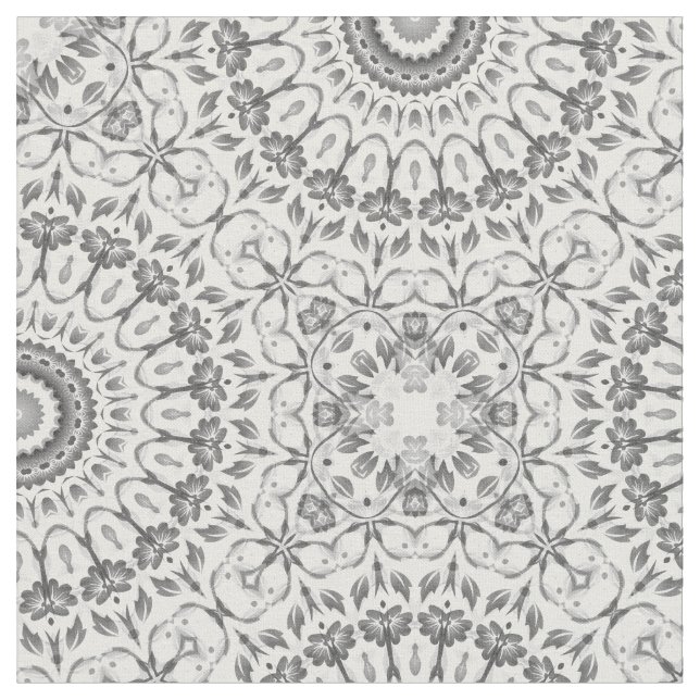 Gray Floral Mandala Pattern Fabric (Close Up)