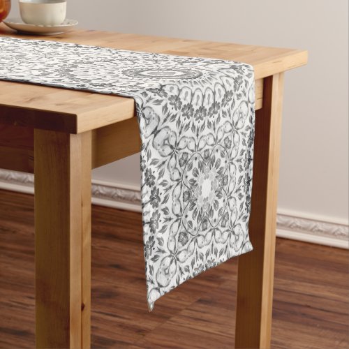 Gray Floral Mandala Pattern Medium Table Runner