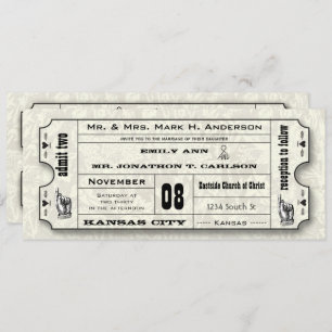 Gray Floral Modern Typography Ticket Wedding Invitation