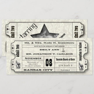 Gray Floral Modern Typography Ticket Wedding Invitation