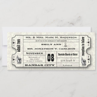 Gray Floral Modern Typography Ticket Wedding Invitation