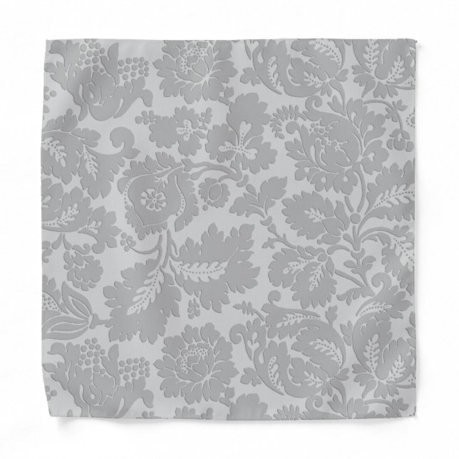 Gray Floral Pattern Bandana / Pocket Square (Front)