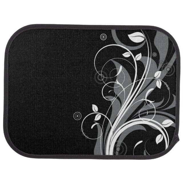 Gray Floral Pattern on Black Car Mat (Rear)