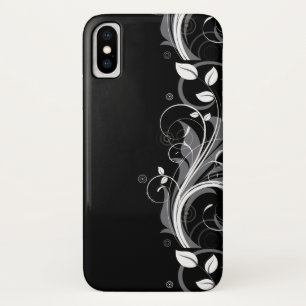 Gray Floral Pattern on Black iPhone X Case